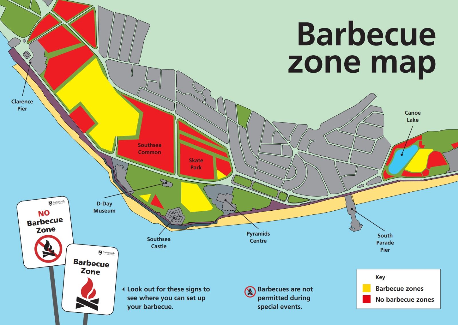 Map showing BBQ safe zones on Southsea Common